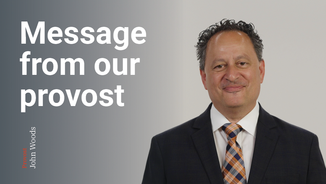 Open and play video message from University of Phoenix Provost John Woods in new tab